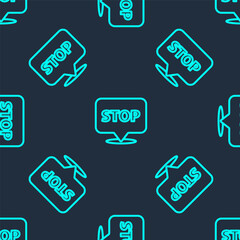 Green line Protest icon isolated seamless pattern on blue background. Meeting, protester, picket, speech, banner, protest placard, petition, leader, leaflet. Vector.