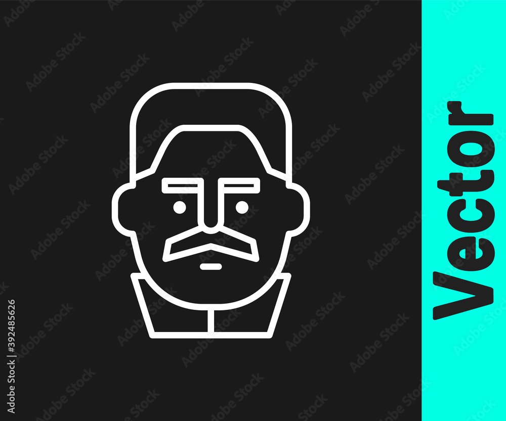 Wall mural White line Portrait of Joseph Stalin icon isolated on black background. Vector.