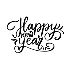 Happy New Year hand lettering holiday quote. Modern calligraphy. Greeting cards design elements phrase.