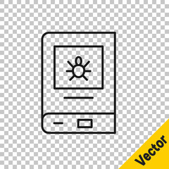 Black line Book about insect icon isolated on transparent background. Vector.
