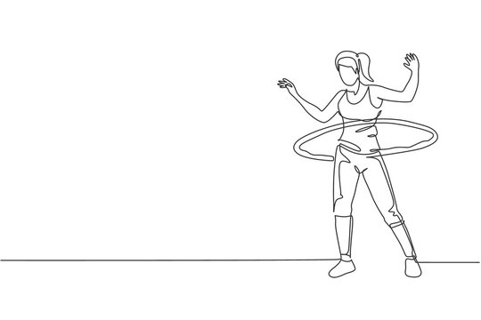 woman playing hula hoop, single line art clip art preview