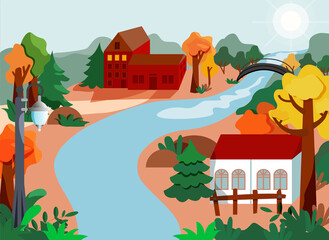 Fototapeta premium Autumn landscape with house