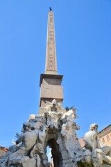 Fototapeta na wymiar The Obelisk at the Fountain of the Four Rivers by Bernini in the Piazza Navona Rome Italy