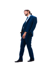 Young unhappy male employee isolated on white