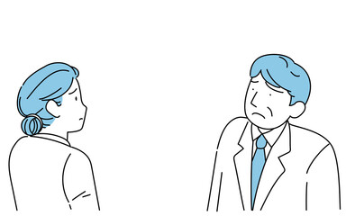 女性と顔を見合わせて困っている男性医師