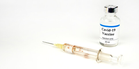 COVID-19.Vaccine and syringe injection.Immunization and treatment from corona virus infection.