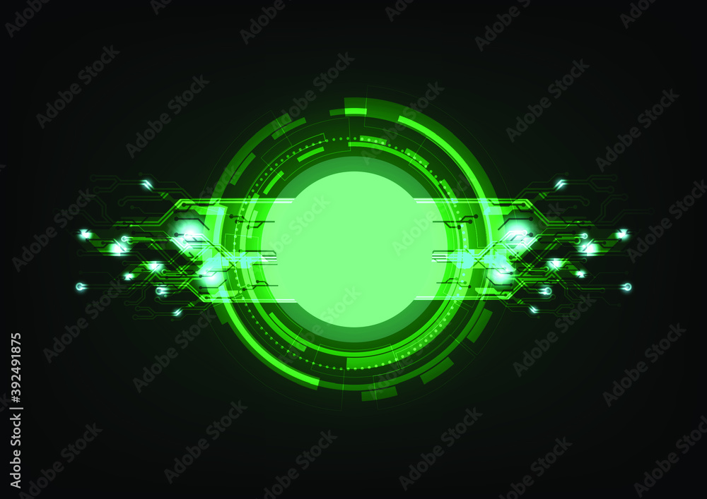 Poster green digital technology computer circuit circle design innovation concept vector background.