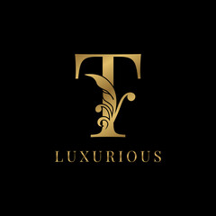 luxury floral vintage letter T