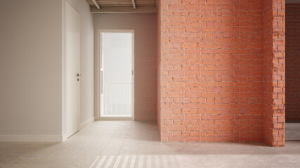 Interior design renovation, before and after, repair, wall painting, ceramic tiles floor, bamboo wooden ceiling, steps of development, home renewal concept background with copy space