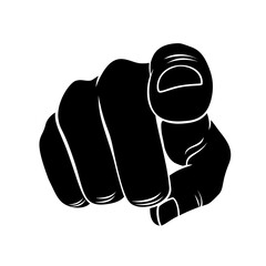 Black Pointer Finger Isolated on a White Background. Thin Line Icon for Website Design. A Realistic Black and White Sketch