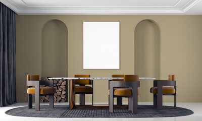 Modern cozy and luxury house and dinnig room interior design and arch wall patter background/3d render 