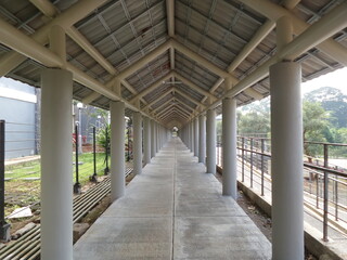 long far modern gazebo corridor in university at Bandung, Indonesia