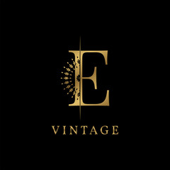 letter E decorative golden vintage