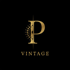letter P decorative golden vintage