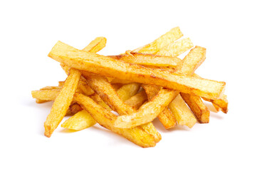 a pile of tasty rench fries isolated on white