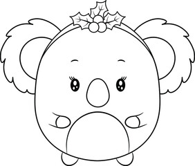 Merry Christmas cute koala drawing sketch for coloring
