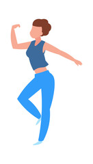Dancing woman. Cartoon happy dancer, isolated young female moving body to music. Night club disco, musical sport training. Weekend recreation, party entertainment. Vector choreography illustration