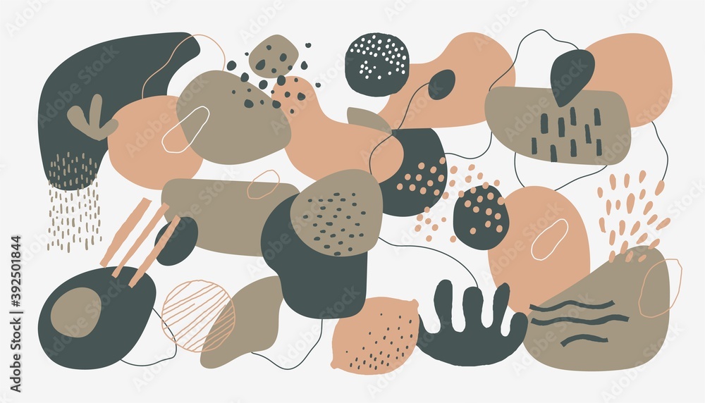 Poster abstract doodle background. geometric round shapes with lines and drops. trendy contour and silhouet