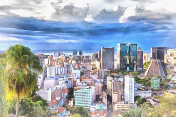 Cityscape of Rio de Janeiro colorful painting