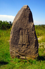 Two swords carved into a stone pillar (stele) at Tiya archeological site south of Addis Ababa,...