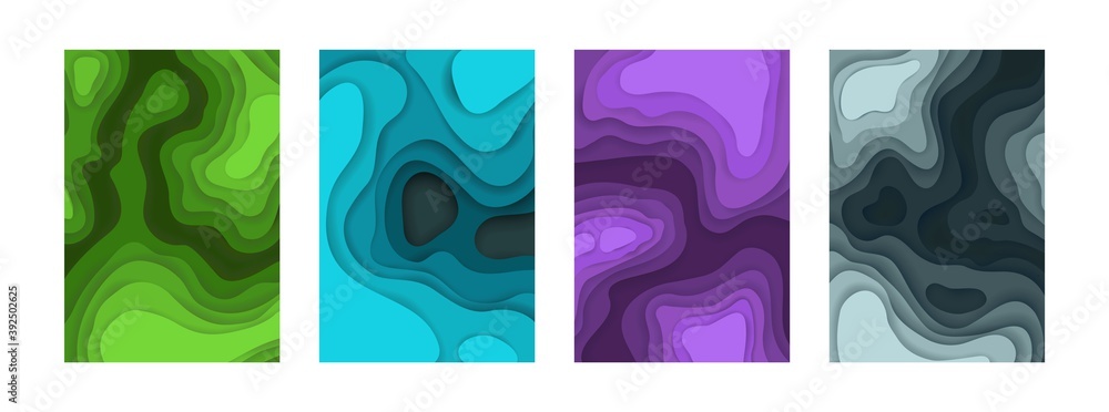 Poster abstract paper cut backgrounds. 3d layout cardboard shapes, color gradient and shadow or sea deep ef