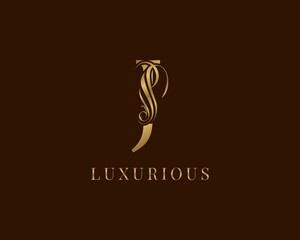 letter J vintage swirl royal alphabetic logo