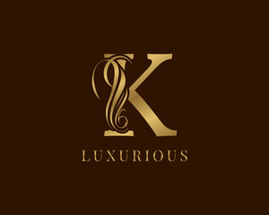 letter K vintage swirl royal alphabetic logo