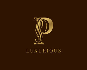 letter P vintage swirl royal alphabetic logo