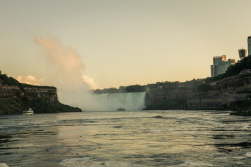 Fototapeta na wymiar Panorama view of Niagara falls shooted from Canadian sightseeing boat on niagara river