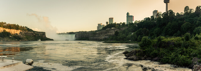 Panorama view of Niagara falls shooted from Canadian sightseeing boat on niagara river