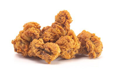 Fried and Crispy Chicken Gizzards on a White Background