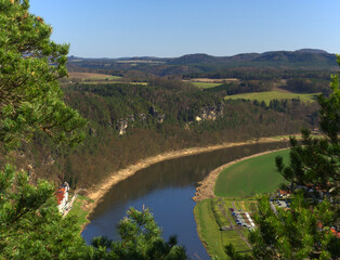 Beautiful view in saxony at sunset in spring from bastei