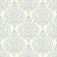 Foto op Canvas Seamless background baroque style blue and beige color. Vintage Pattern. Retro Victorian. Ornament in Damascus style. Elements of flowers, leaves. Vector illustration. © natalitovchenko