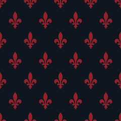 Pink french fleur de lis seamless pattern. Dark blue background. Fabric designs and backgrounds. © infinetsoft