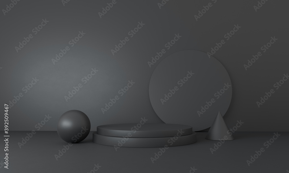 Poster mock up scene geometry shape podium for product display. abstract black background.