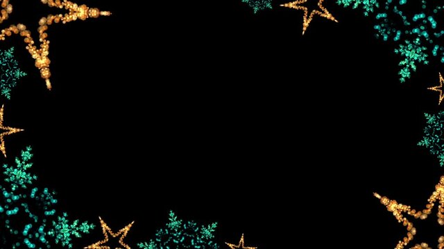 Gold & Turquoise Christmas Lights Bokeh Stars & Snowflakes Border
