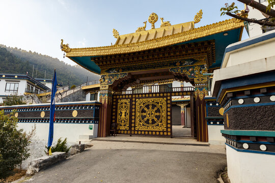 Dakshinkali, Nepal - November 13, 2016: The main gate to the monastery. New Azom Monastery. Azom International Buddhist Institute.