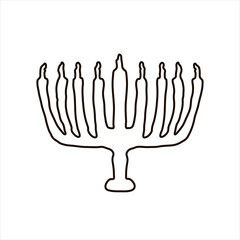 Hanukkiah black silhouette. Jewish holiday of Hanukkah. doodle Hanukkah. Vector illustration on isolated background.