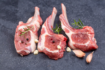 Raw lamb chops, food concept photo