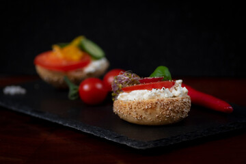 Healthy sandwich with fresh vegetables and sprouts 