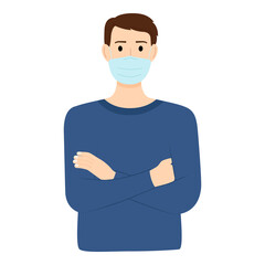 Man in medical mask to protect against virus on white background, vector illustration