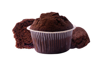 chocolate muffins isolated on white background