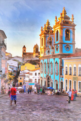 Street in old town colorful painting, Salvador, Bahia state