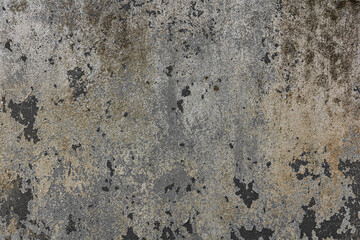 Destroyed crumbling plaster on aged painted basement wall. Shabby exterior stucco of city. Rough grunge chipped edges of worn block. Messy peeling rustic facade stone.Retro moldy cement slab 3d design