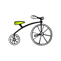 Fototapeta na wymiar Beautiful hand-drawn yellow children's bike. Vector illustration isolated on white background.