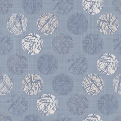 Nahtloses französisches Bauernhaus-gepunktetes Leinenmuster. Provence blau-weiß gewebte Textur. Dekorativer Kreispunkt-Stoffhintergrund im Shabby-Chic-Stil. Textil rustikaler Allover-Print