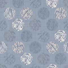 Tischdecke Nahtloses französisches Bauernhaus-gepunktetes Leinenmuster. Provence blau-weiß gewebte Textur. Dekorativer Kreispunkt-Stoffhintergrund im Shabby-Chic-Stil. Textil rustikaler Allover-Print © Limolida Studio