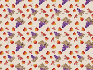 Fruit and plants seamless pattern on nude background