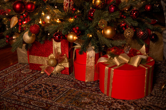 gift boxes under the Christams tree 
