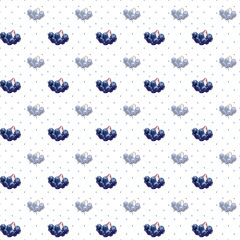 Seamless pattern with blue aronia berry on polka dot background